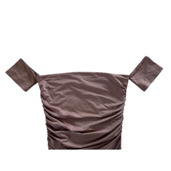 SUPERDOWN Women's Elora Ruched Off The Shoulder Dress in Taupe-Sz‎ S - Picture 7 of 9